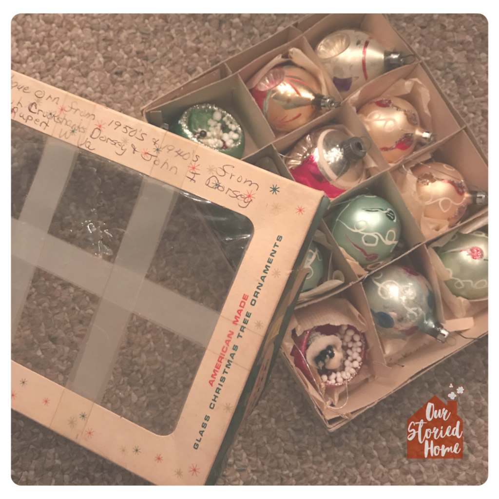 Family Shiny Brite ornaments from the 1940s or 1950s
